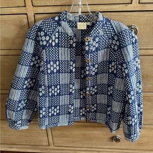 Navy Floral Patterned Women's Jacket